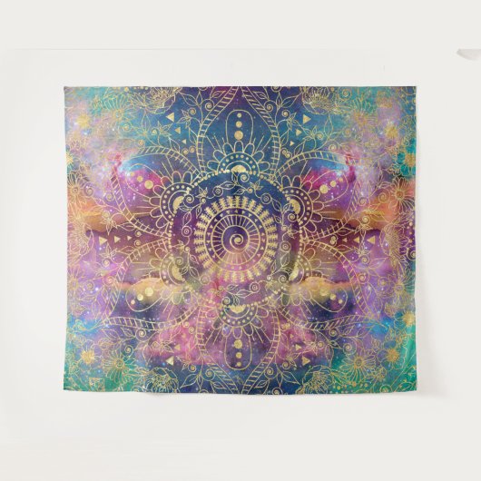 Gouden Mandala Waterverf kleurrijke nevel Wandkleed (Voorkant (horizontaal))