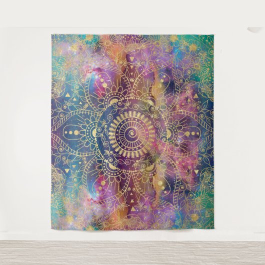 Gouden Mandala Waterverf kleurrijke nevel Wandkleed (Voorkant)