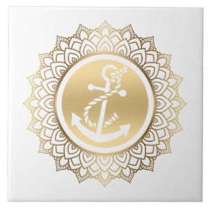 Gouden Mandala & Witte Boot Anker Tegeltje
