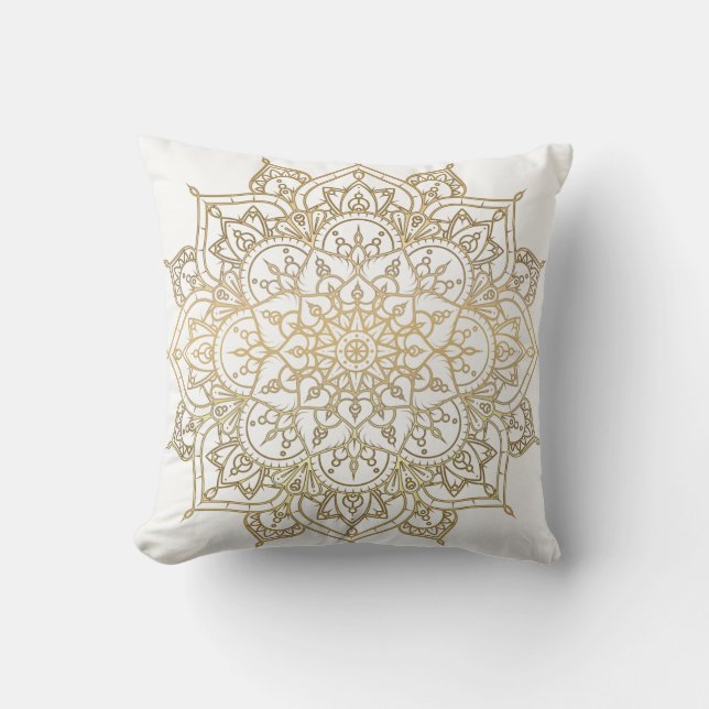 Gouden Mandala Witte Chic Glamour Moderne Glamour Kussen (Voorkant)