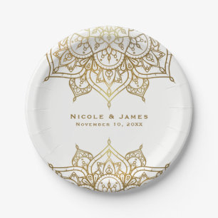 Gouden Mandala Witte Chic Klasse Moderne Glamour B Papieren Bordje