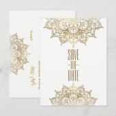 Gouden Mandala & Witte Elegante Chic Bewaar de Dat Aankondigingskaart (Voorkant / Achterkant)