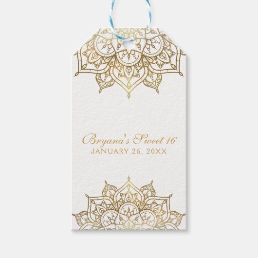 Gouden Mandala Witte Glam Moderne Trouwgunst Cadeaulabel (Voorkant)