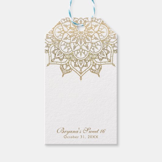 Gouden Mandala Witte Klasse Moderne Trouwgunst Cadeaulabel (Voorkant)