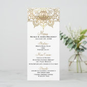 Gouden Mandala Witte Moderne Elegante Trouwmenu Menu (Staand voorkant)