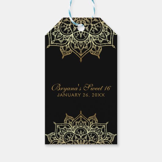 Gouden Mandala Zwart Glam Modern Huwelijksgunst Cadeaulabel (Voorkant)