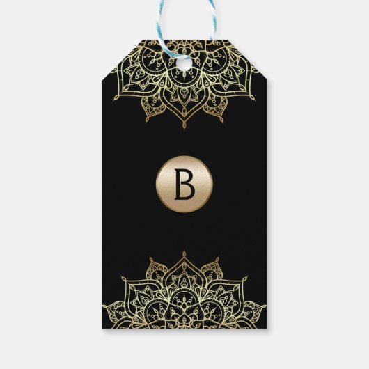 Gouden Mandala Zwart Glam Modern Huwelijksgunst Cadeaulabel (Achterkant)