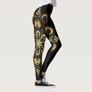 Gouden Mandala Zwarte Boho Leggings