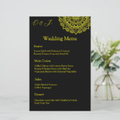 Gouden mandala zwarte bruiloft menu (Staand voorkant)