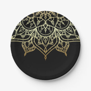 Gouden Mandala Zwarte Chic Moderne Glamour Feest Papieren Bordje