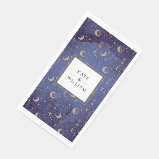 Gouden manen en sterren hemelse mystieke bruiloft servet (Hoek)