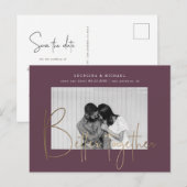 gouden manuscript één foto sparen de verloving pos briefkaart (Voorkant / Achterkant)