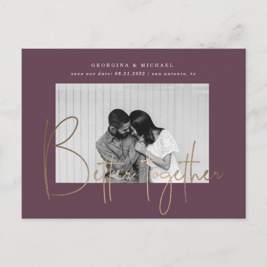 gouden manuscript één foto sparen de verloving pos briefkaart (Voorkant)