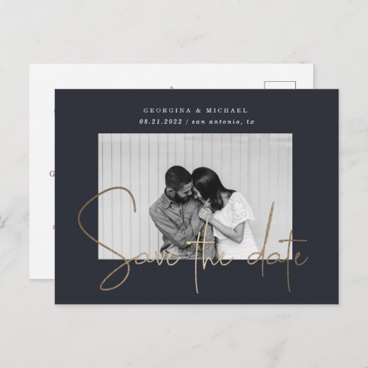 gouden manuscript één foto sparen het datumbriefka briefkaart (Voorkant / Achterkant)