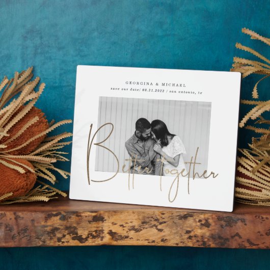 gouden manuscript één foto sparen het datumverlovi fotoplaat (Zijkant)