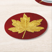 Gouden Maple Leaf op Rood Ronde Kartonnen Onderzetter (Gebogen)