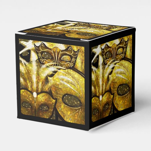 Gouden Mardi Gras Maskers Kubus Favor Box Bedankdoosjes (Voorkant Zijde)