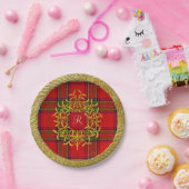 Gouden Maretak Stewart Plaid Monogram Papieren Bordje (Feest)