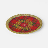 Gouden Maretak Stewart Plaid Monogram Papieren Bordje (Gekanteld)