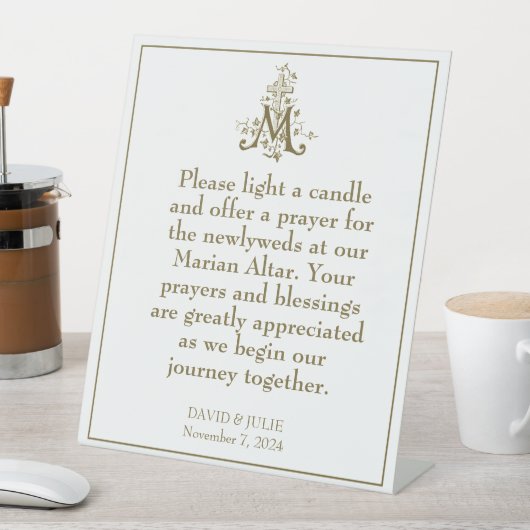 Gouden Maria Kruis Gezegend Moeder Altaarteken Reclamebord Met Voetstuk (Insitu)