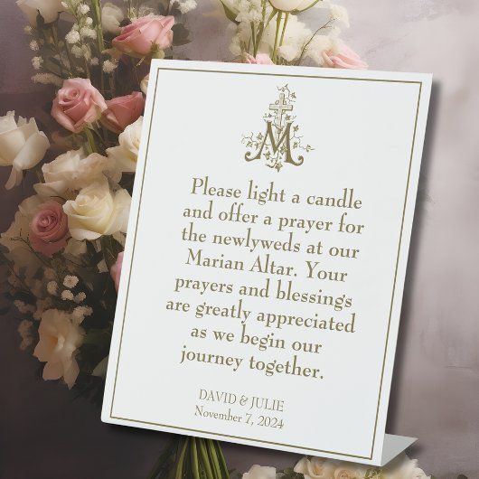 Gouden Maria Kruis Gezegend Moeder Altaarteken Reclamebord Met Voetstuk