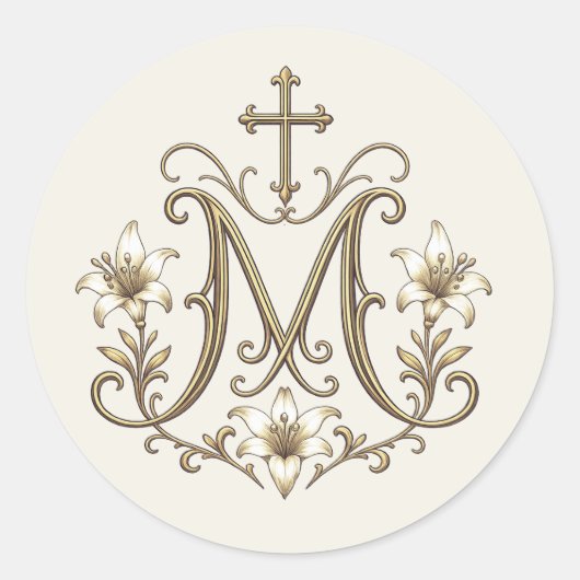 Gouden Mariaans Kruis Monogram Ronde Sticker (Voorkant)