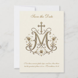 Gouden Marian Kruis Monogram Katholieke Trouw Save The Date