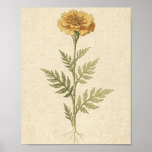 Gouden Marigold Botanische Bloem Kunst Poster