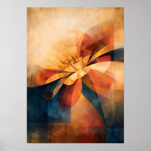 Gouden Marigold Cubistische Bloemige Abstractie Poster