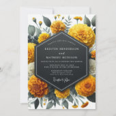 Gouden Marigold Whimsical Bruiloft Kaart (Voorkant)