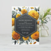Gouden Marigold Whimsical Bruiloft Kaart (Staand voorkant)