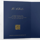 Gouden marine blauwe foto bruiloft RSVP details QR Drieluik Uitnodiging (Binnenzijde eerst)
