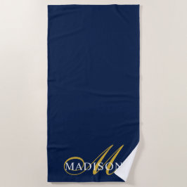 Gouden Marine Blauwe Monogrammed Strandlaken