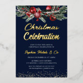 Gouden marine jaarlijkse kerstfeest viering goud folie uitnodiging (Voorkant)