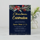 Gouden marine jaarlijkse kerstfeest viering goud folie uitnodiging (Staand Voorkant)