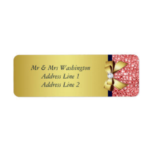 Gouden marine koraal pailletten diamanten boog etiket