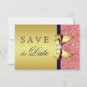 Gouden marine koraal pailletten diamanten boog ops save the date (Voorkant)
