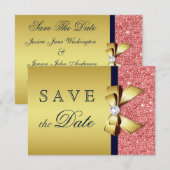Gouden marine koraal pailletten diamanten boog ops save the date (Voorkant / Achterkant)