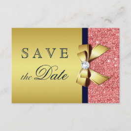 Gouden marine koraal pailletten diamanten strik sa save the date