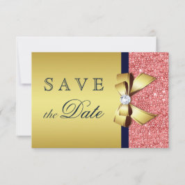 Gouden marine-koraal pailletten diamanten strik sa save the date