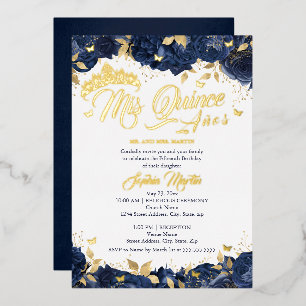 Gouden marine roos Mis Quince Quinceanera Folie Uitnodiging