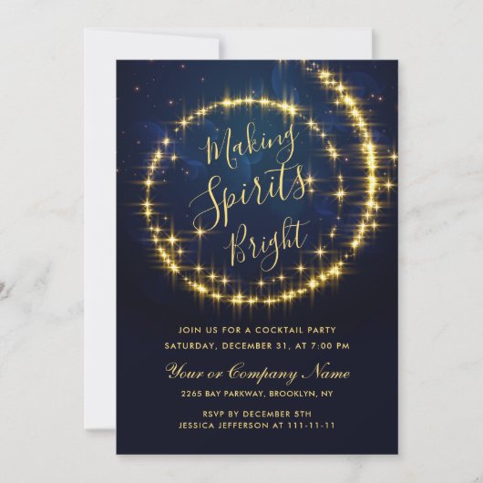 Gouden Marine Sparkle Lights Kerstmis COCKTAIL Par Kaart (Voorkant)