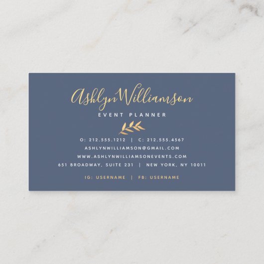 Gouden marine tropische palm elegante script typog visitekaartje (Achterkant)