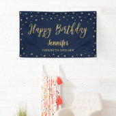 Gouden & marine verjaardagsfeestbanner spandoek (Insitu)