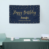 Gouden & marine verjaardagsfeestbanner spandoek (Beurs)
