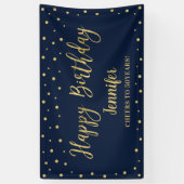 Gouden & marine verjaardagsfeestbanner spandoek (Verticaal)
