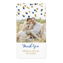 Gouden marineblauw Confetti foto trouwlabels Etiket