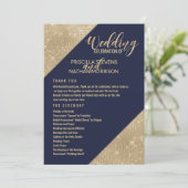 Gouden marineblauw nepparels glinsterende sequin t programmakaart (Staand voorkant)