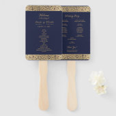  gouden marineblauw wilde Rozen elegante bruiloft Handwaaier (Voorkant en achterkant)