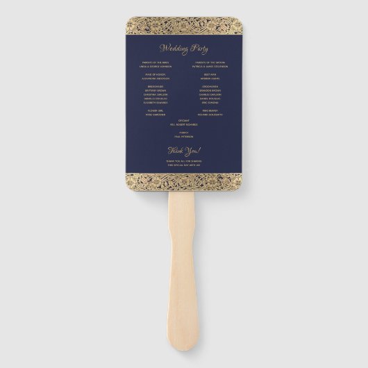  gouden marineblauw wilde Rozen elegante bruiloft Handwaaier (Achterkant)